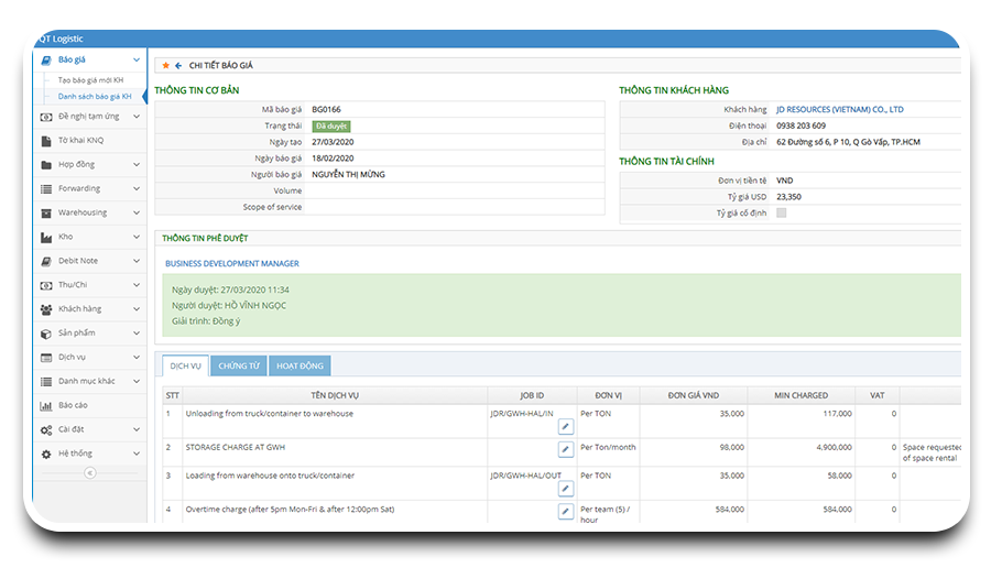 Quản lý báo giá giao nhận và kho vận