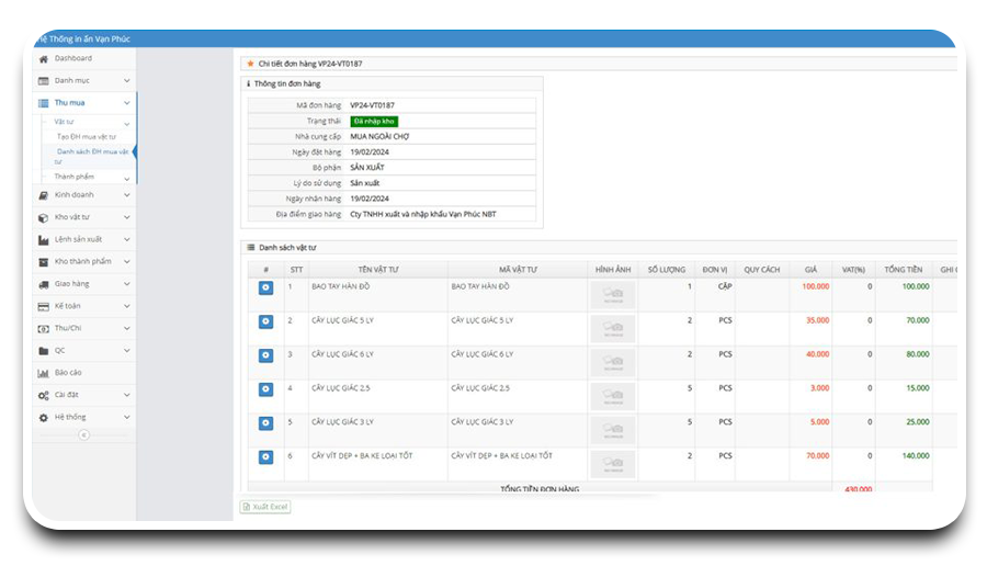 Quản lý thu mua và kho vật tư